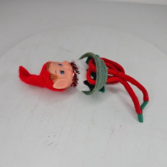 Vintage Knee Hugger Pixie Elf Rubber Face Long Legs Christmas Decor - Picture 7 of 8